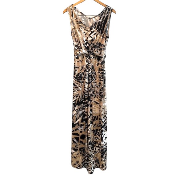 NY Collection Sleeveless Black Tan Maxi‎ Dress Size Petite Large - Picture 1 of 7
